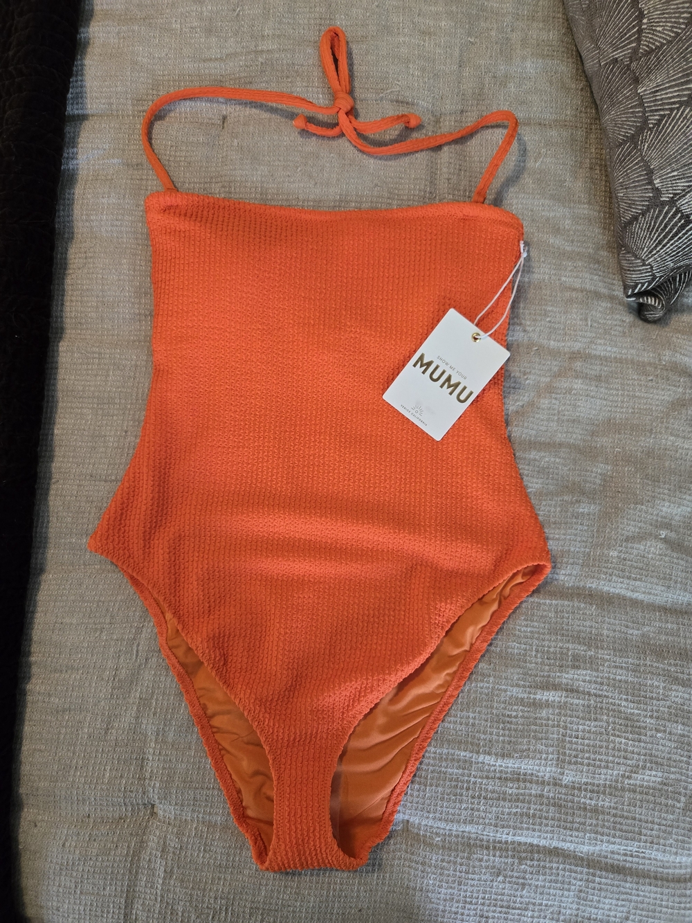 Show Me Your Mumu Neon Orange Crinkle One Piece Swimsuit NWT